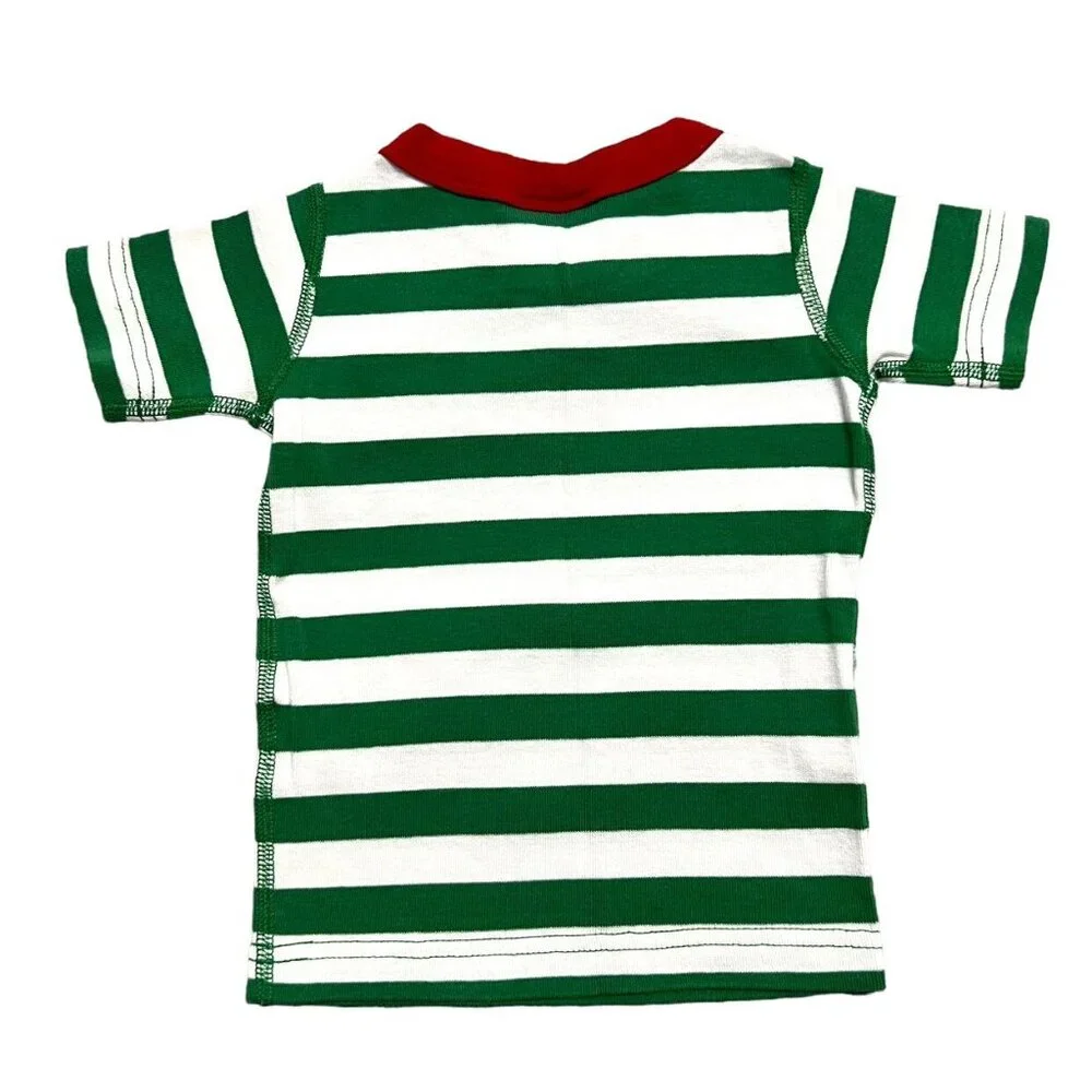 Hanna Andersson Sz 80 (18-24m) Green Striped Christmas Short Pajamas